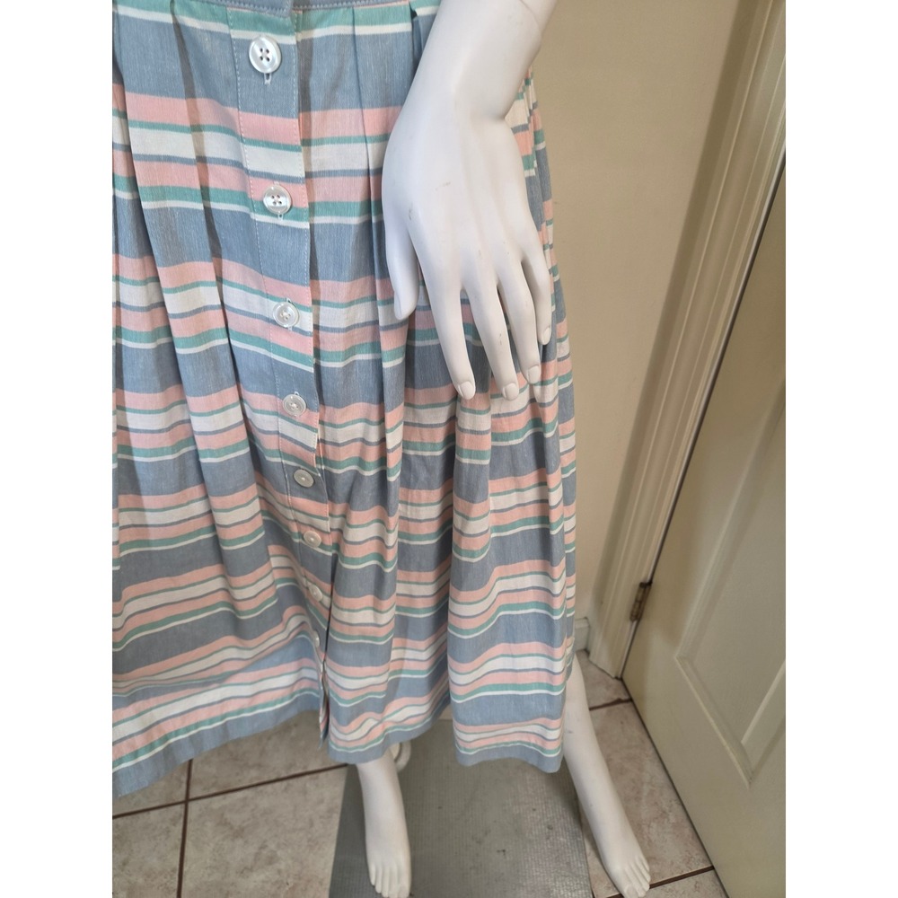 Brooks Brothers Cotton Linen Striped Button Front Midi Skirt Pastel Blue Pink 2 - Picture 6 of 11